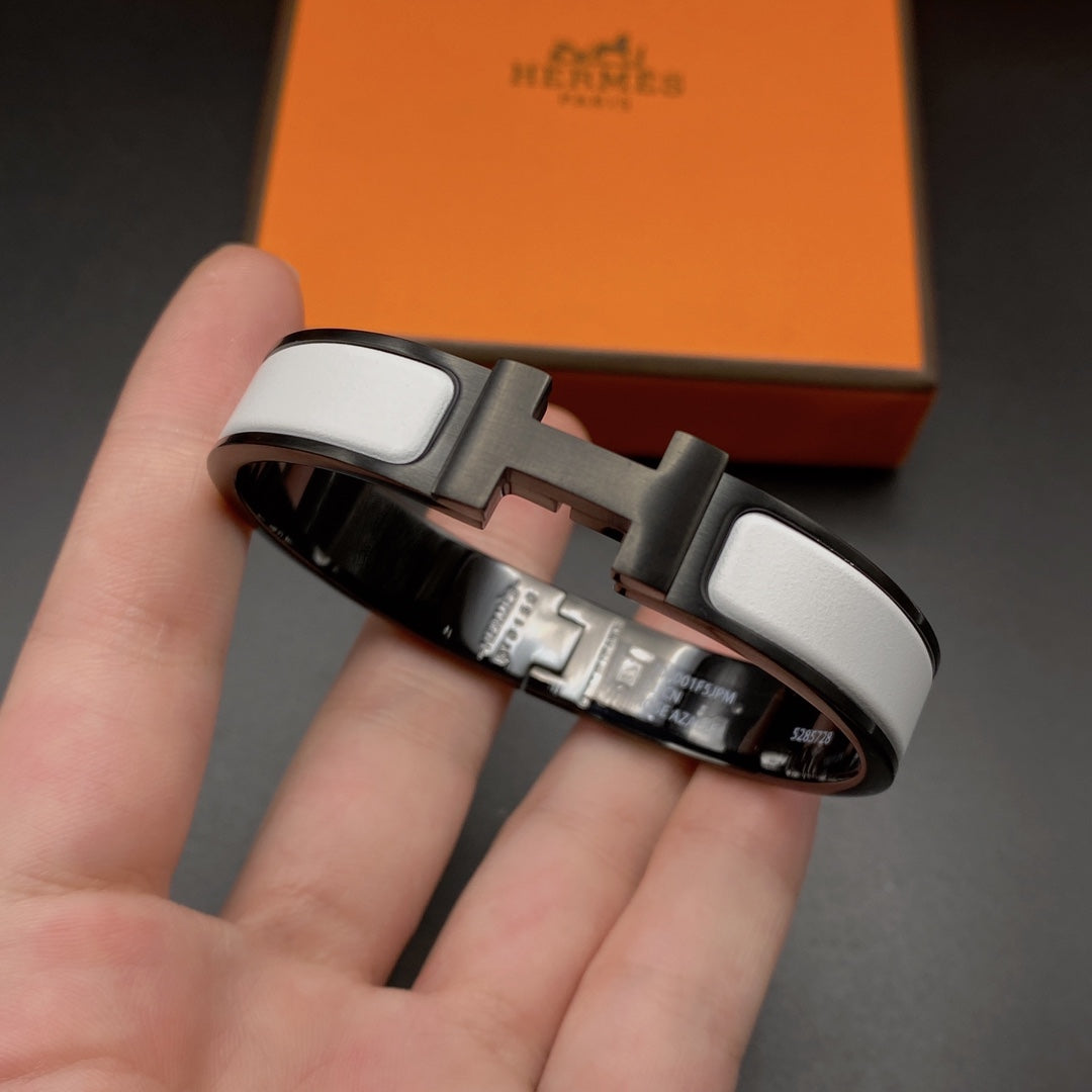 HERMES H BRACELET 12MM BLACK WHITE CERAMIC
