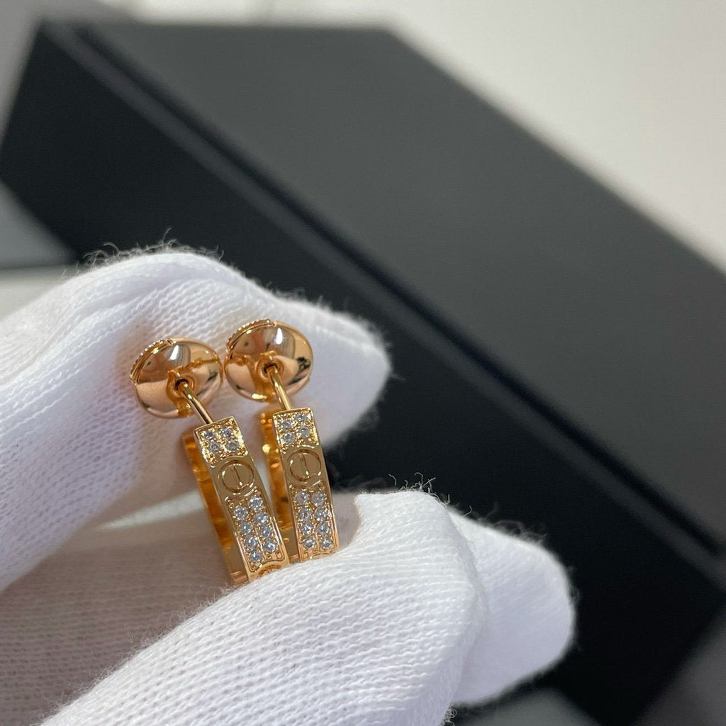 CARTIER LOVE DIAMOND PINK GOLD HOOP EARRINGS