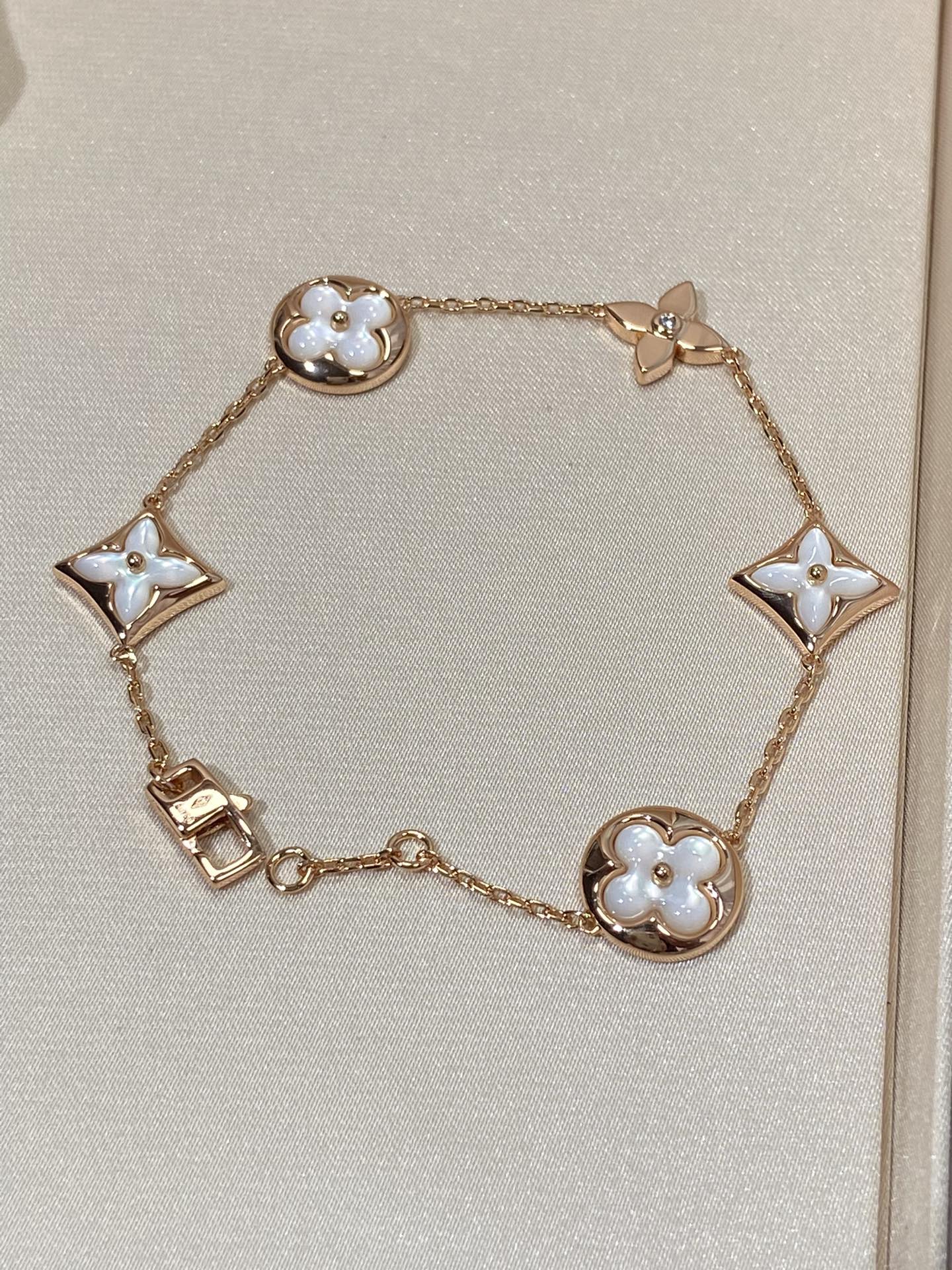 LOUIS VUITTON STAR AND SUN 5 MOTIF MOP PINK GOLD BRACELET