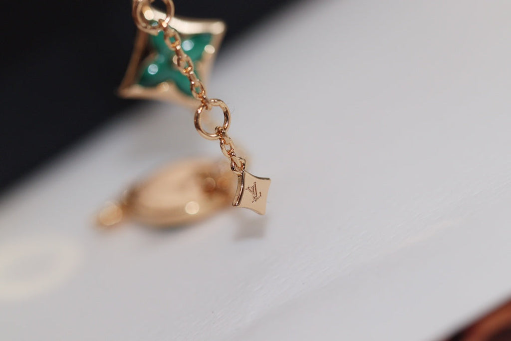LOUIS VUITTON STAR AND SUN 4 MOTIF PINK GOLD MALACHITE BRACELET