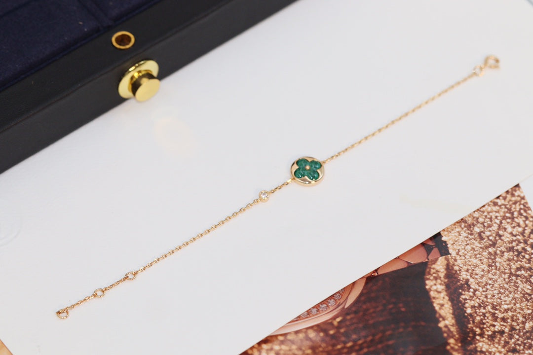 LOUIS VUITTON STAR AND SUN 4 MOTIF PINK GOLD MALACHITE BRACELET