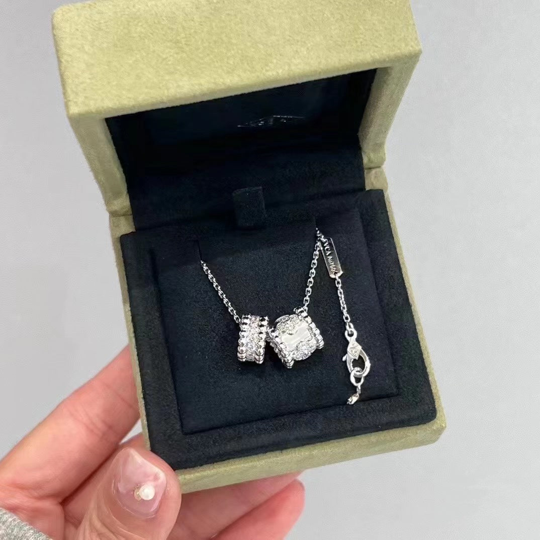 VCA PERLEE DOUBLE PENDANT SILVER DIAMOND NECKLACE