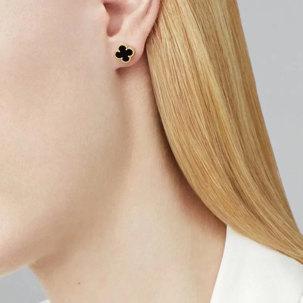VCA CLOVER MINI 9.5MM BLACK MOP EARRINGS