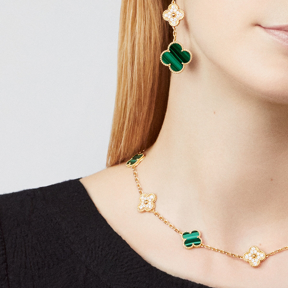 VCA CLOVER 10 MOTIFS MALACHITE DIAMOND NECKLACE