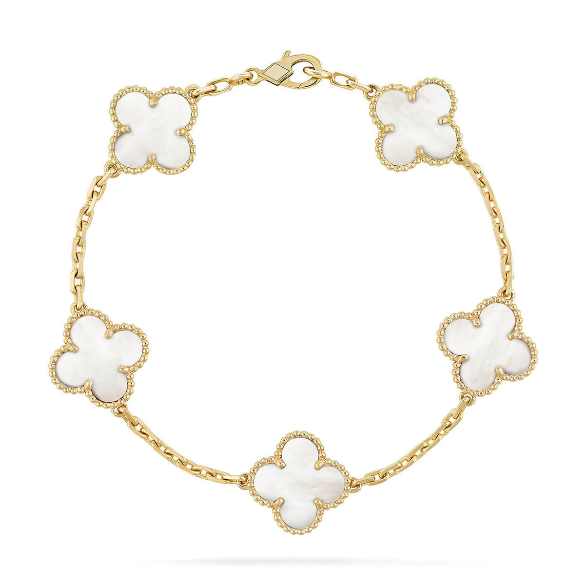 VCA CLOVER WHITE PEARL MOP 5 MOTIF BRACELET COLLECTION
