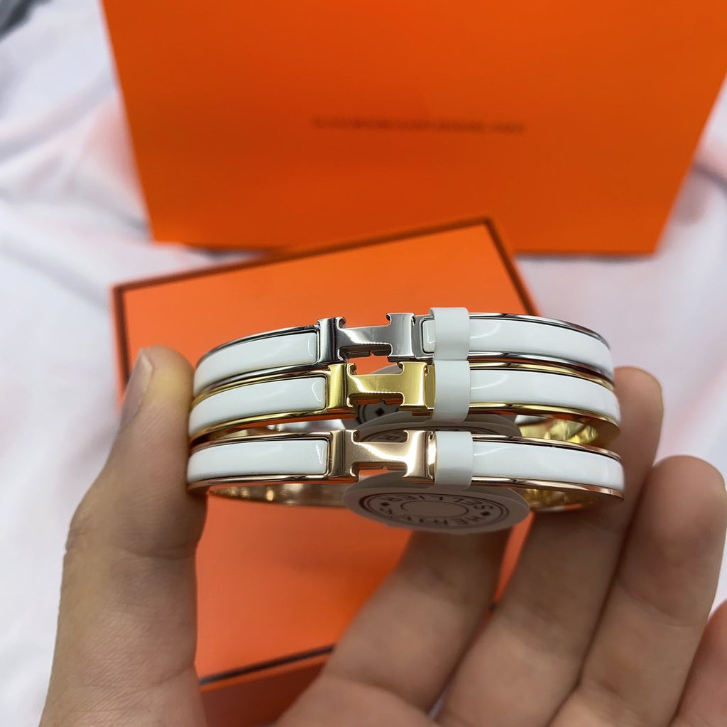 HERMES CLASSIC HM CLIC WHITE 8MM ENAMEL BRACELET