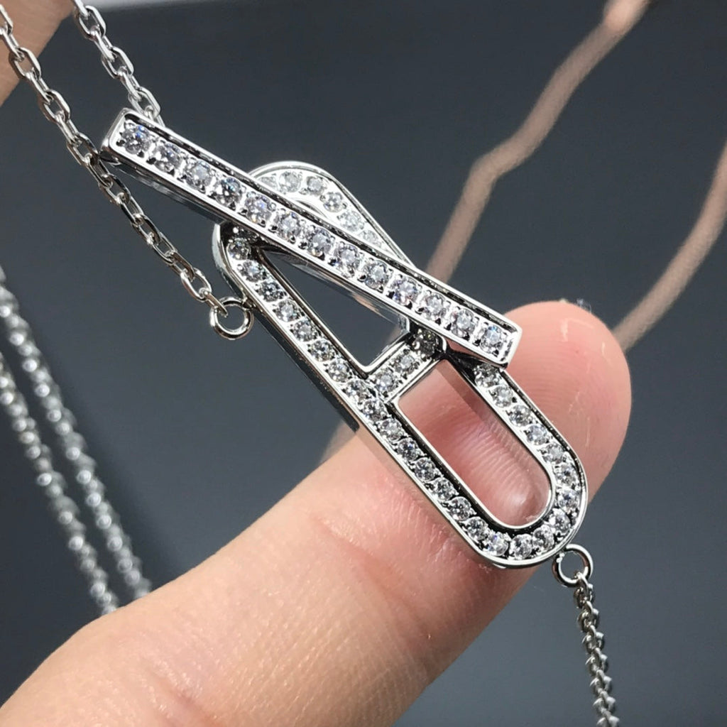 HERMES HM NECKLACE PLATINUM ROSE GOLD DIAMOND
